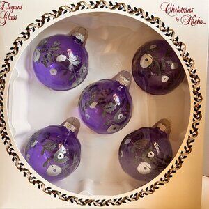 Vintage Elegant Glass Ornaments By Krebs - Set (5) Purple & Silver Holiday Decor